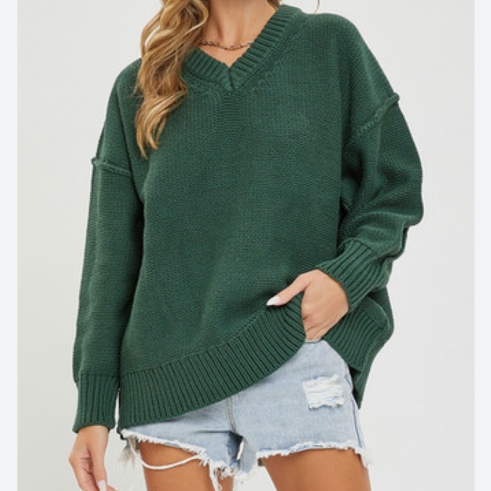 FREE PEOPLE ORION A-LINE TUNIC SWEATER SIZE SMALL BLACK FOREST GREEN NWT